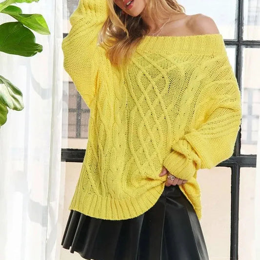 Off-Shoulder Cable Knit Sweater - Cozy & Trendy Design — square view — Livostyle