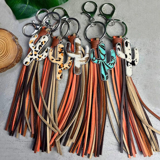 Cactus Keychain with Tassel — square view — Livostyle