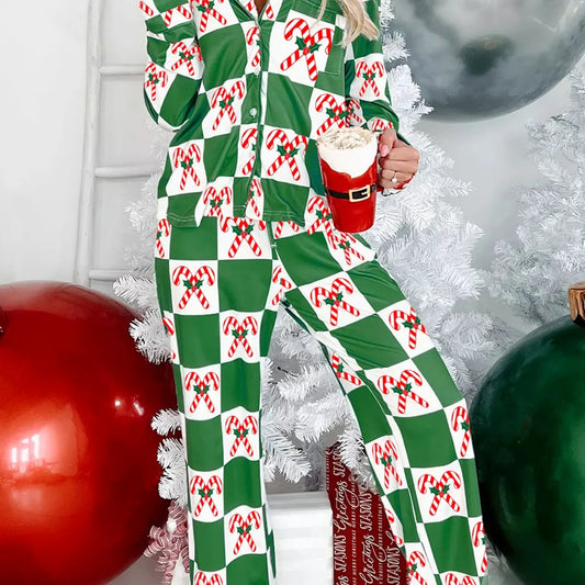 Candy Cane Checkered Pattern 2pcs Pajama Set — square view — Livostyle