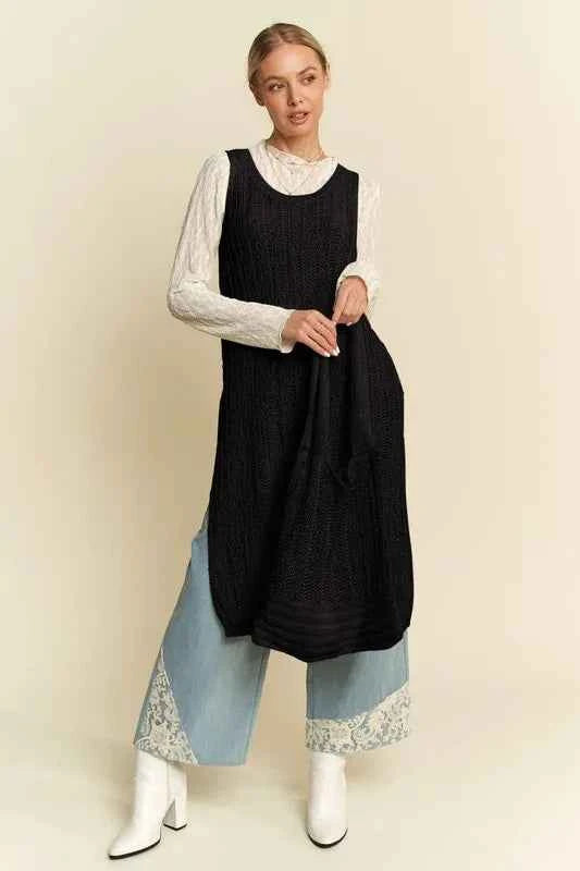 Davi & Dani Knit Side Slit Round Neck Sleeveless Dress & Bag