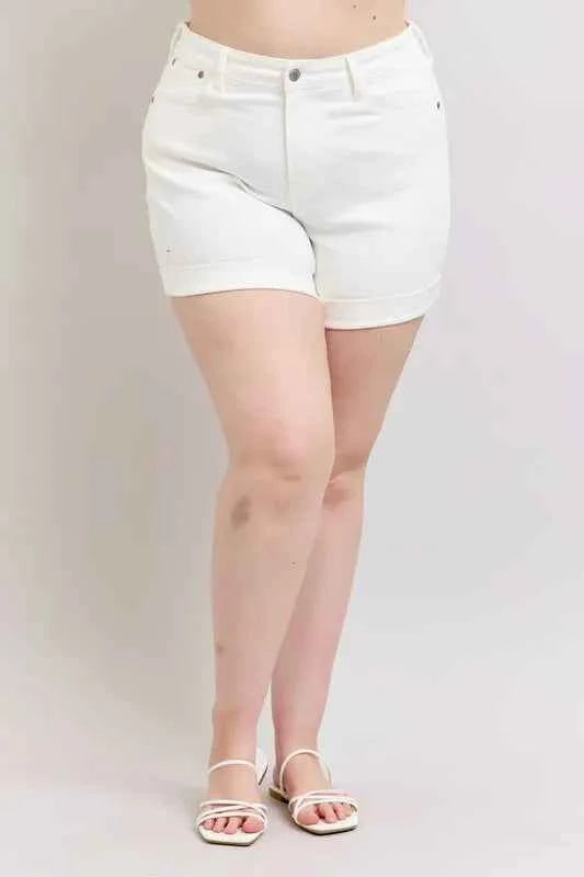 Judy Blue Full Size High Waist Double Roll Cuff Denim Shorts Plus Size