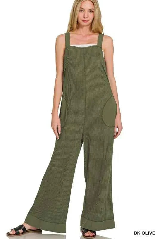 Zenana Knit Waffle Wide Leg Overalls