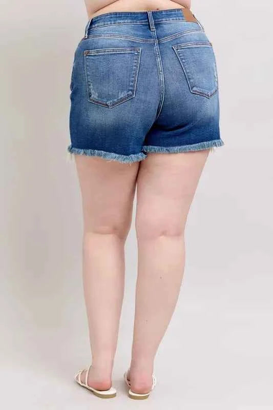 Judy Blue Plus Size 2 Button Dad Shorts with Destrroy
