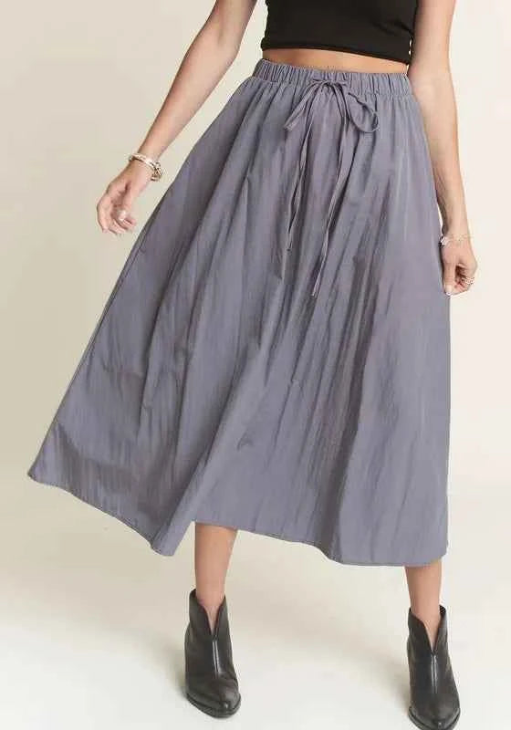 ADORA Drawstring Waist Crinkle Maxi Skirt