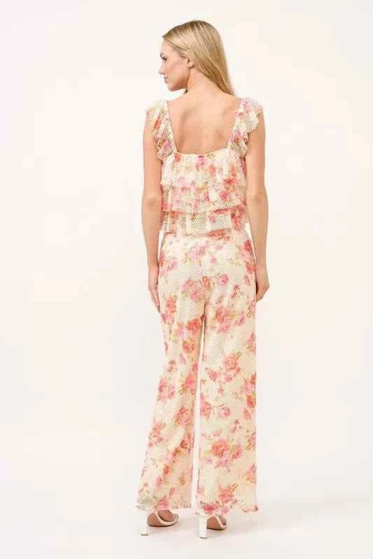 And The Why Fishnet Floral Printed Crop Pants