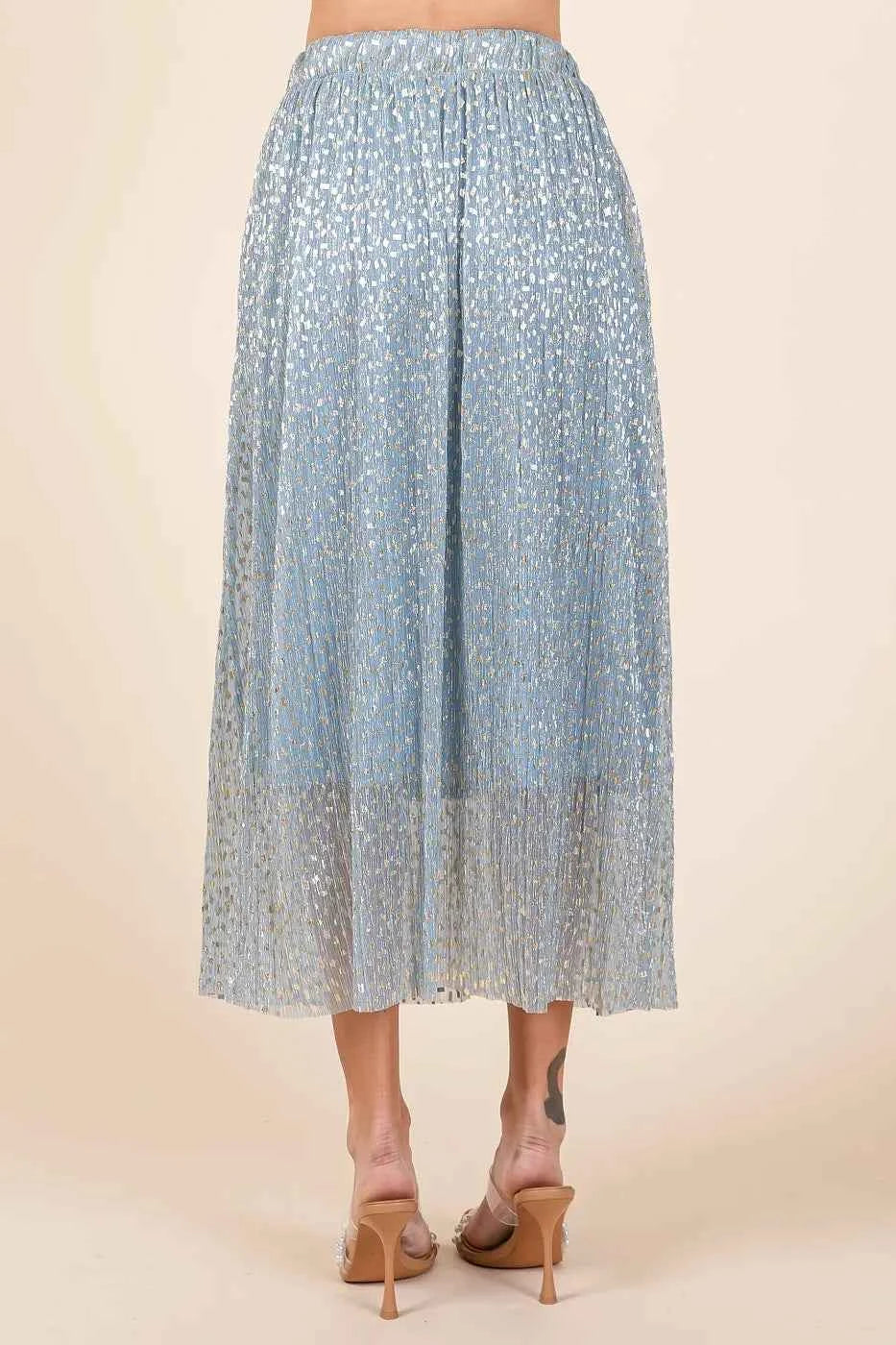 Mittoshop Metallic Glitter Speckle Print Elastic Midi Skirt