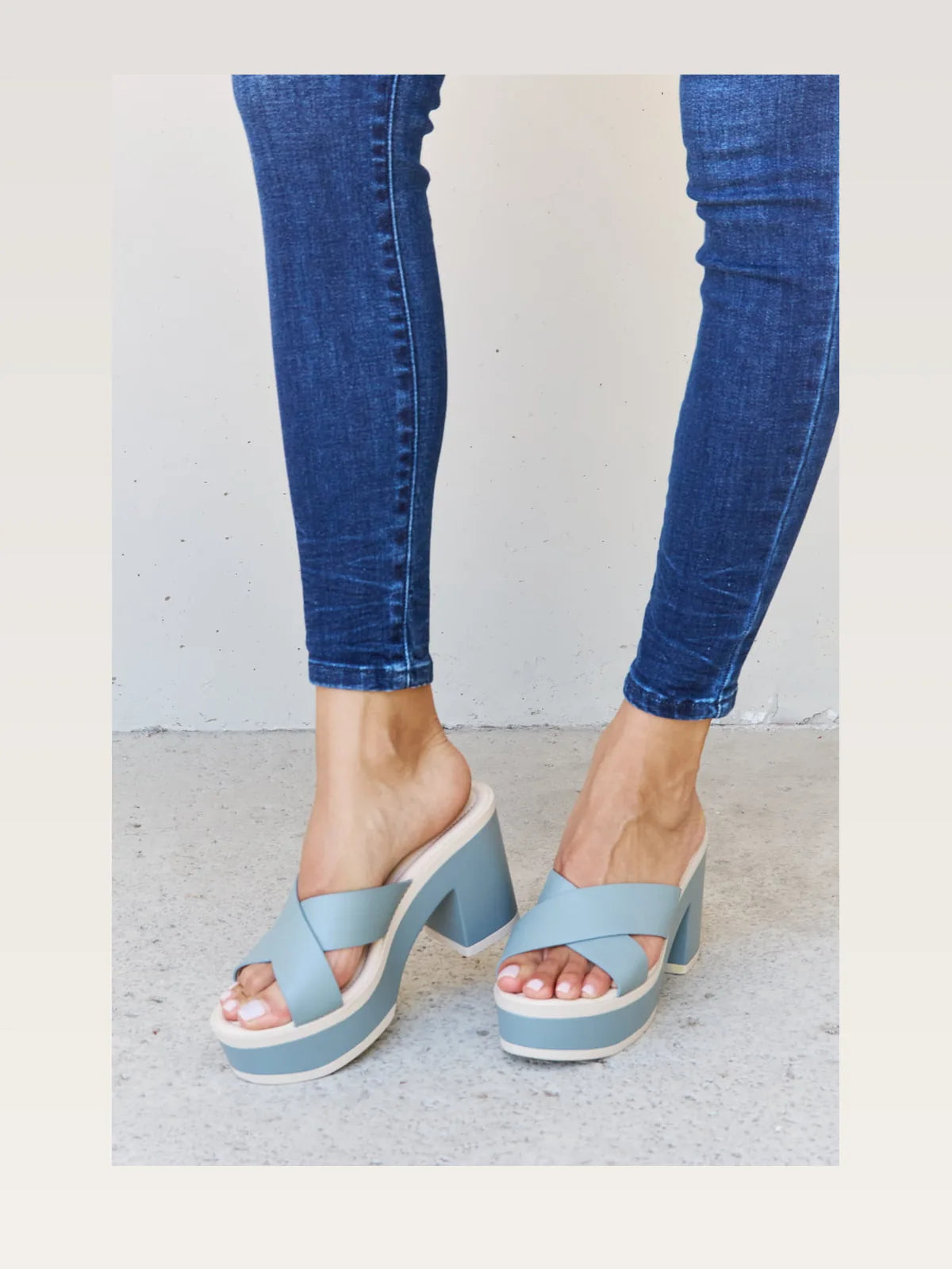 Cherish The Moments Contrast Platform Sandals in Misty Blue — styled showcase — Livostyle