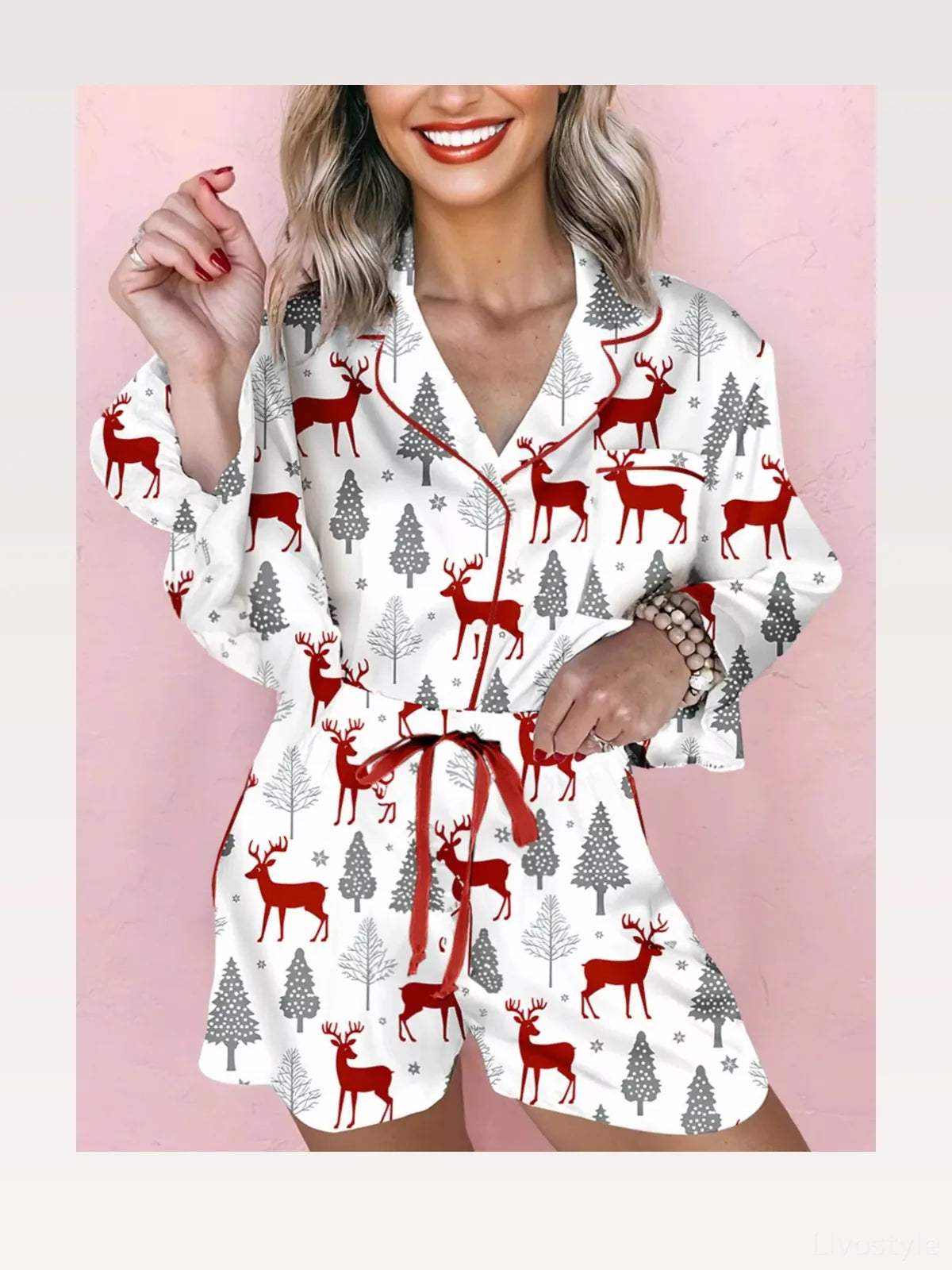 Christmas Fashion Print Velvet Trim Top and Shorts Pajama 2p — styled showcase — Livostyle