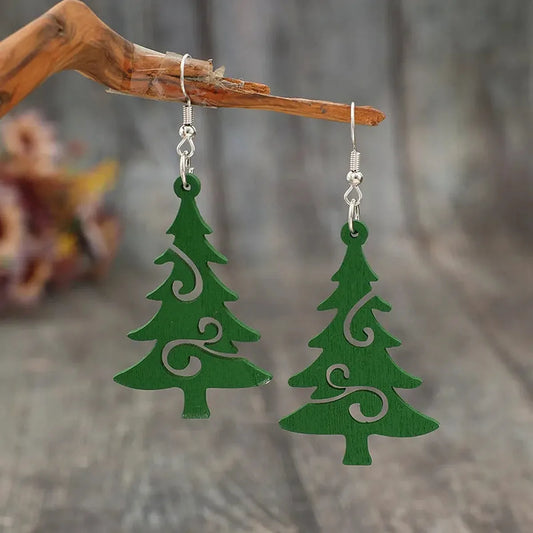 Christmas Tree Wooden Earrings — square view — Livostyle