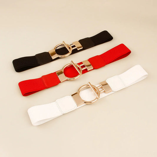 Circle Shape Buckle Zinc Alloy Buckle PU Leather Belt — square view — Livostyle