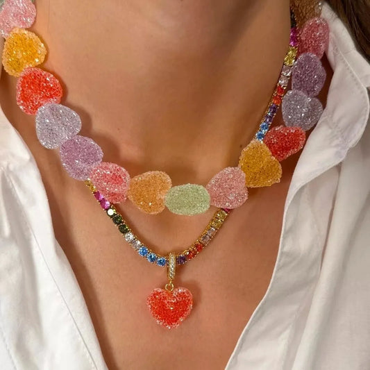 Colorful Resin Heart Necklace — square view — Livostyle