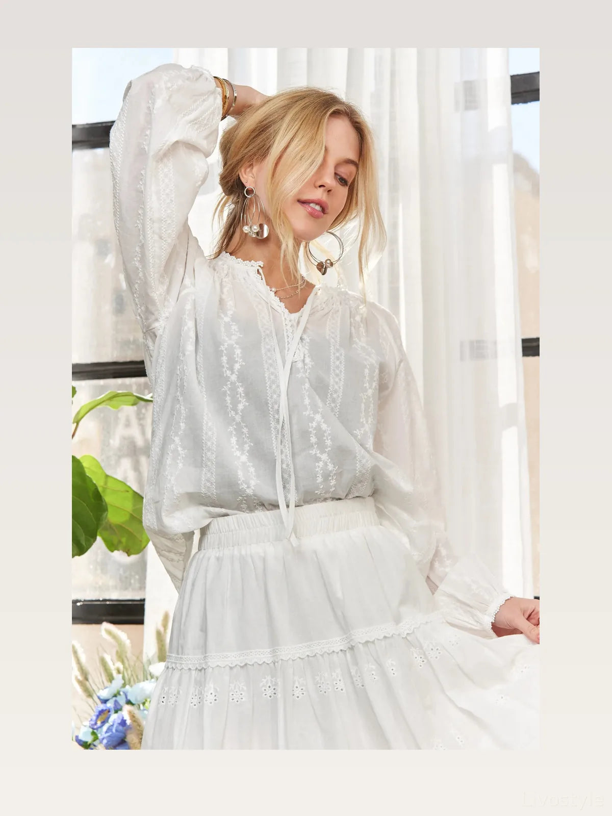Bohemian Style 100% Cotton Peasant Top — styled showcase — Livostyle