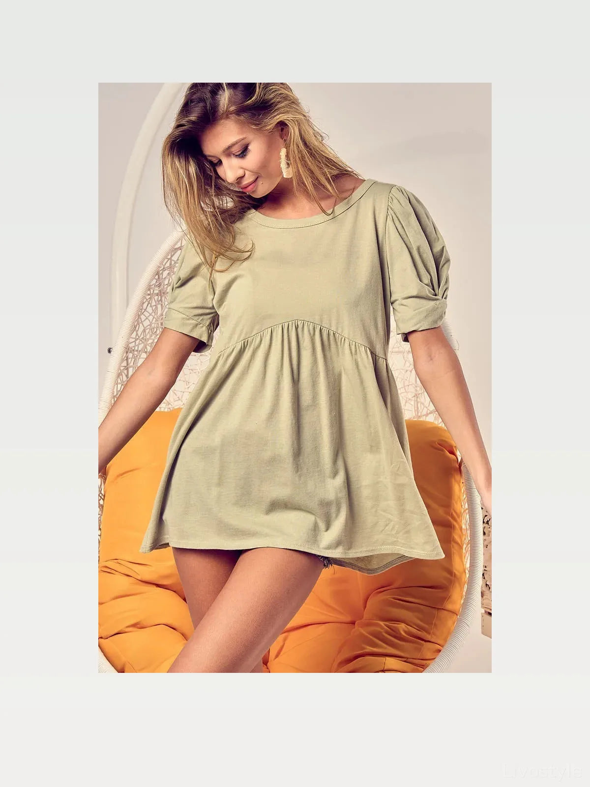 Comfortable Cotton Puff Sleeve Baby Doll Top — styled showcase — Livostyle