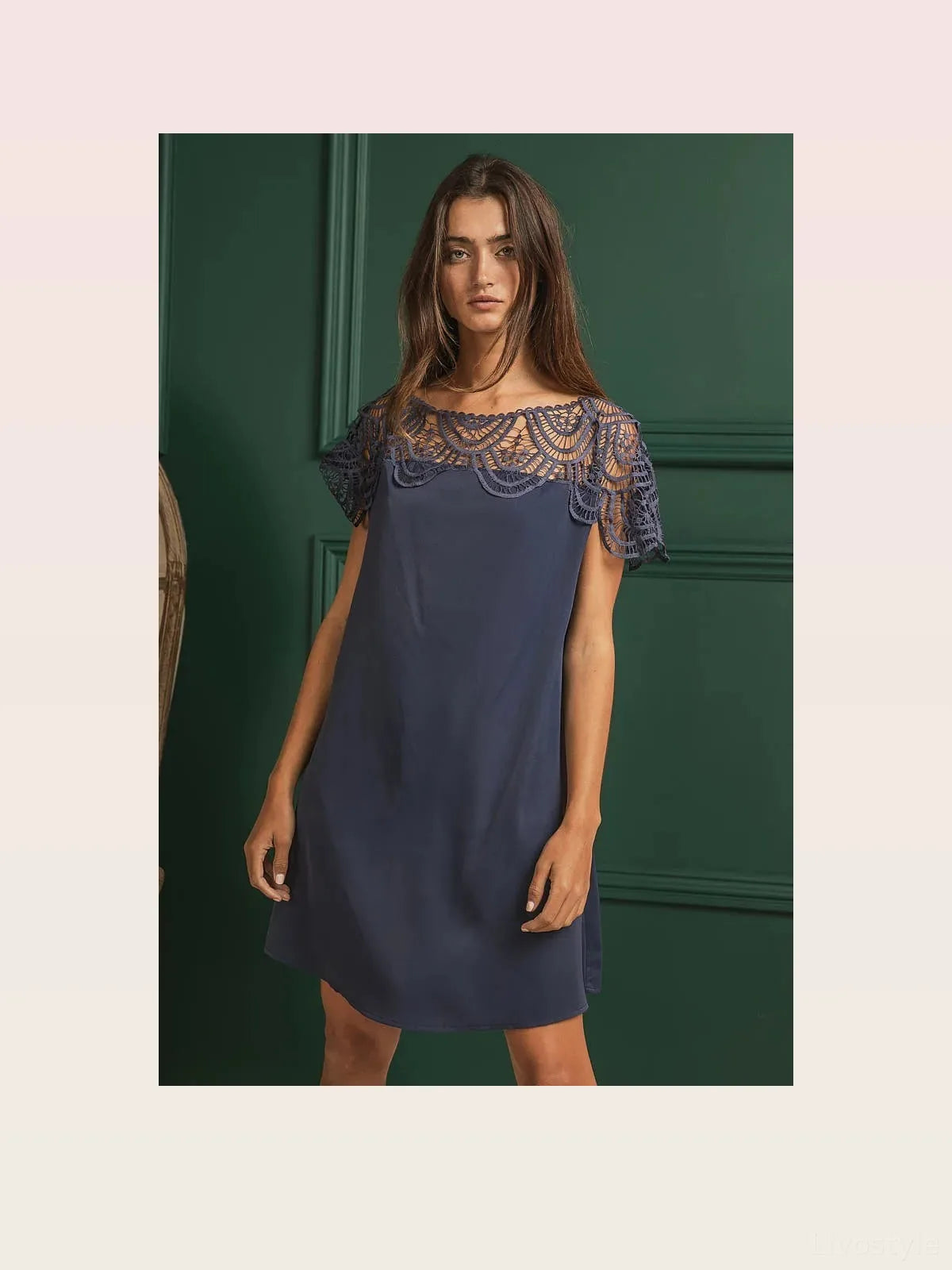 Boho Wrinkled Dress with Crochet Lace Yoke – photo 4