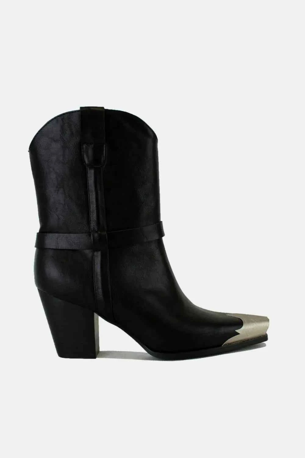 Bold Faux Leather Ankle Boots with Signature Metal Toe