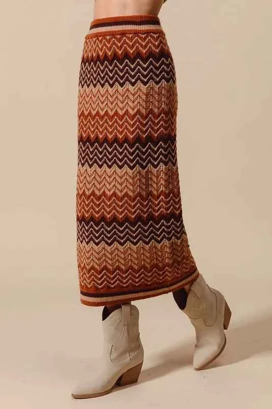 SO ME Multi Color Chevron Knit Skirt