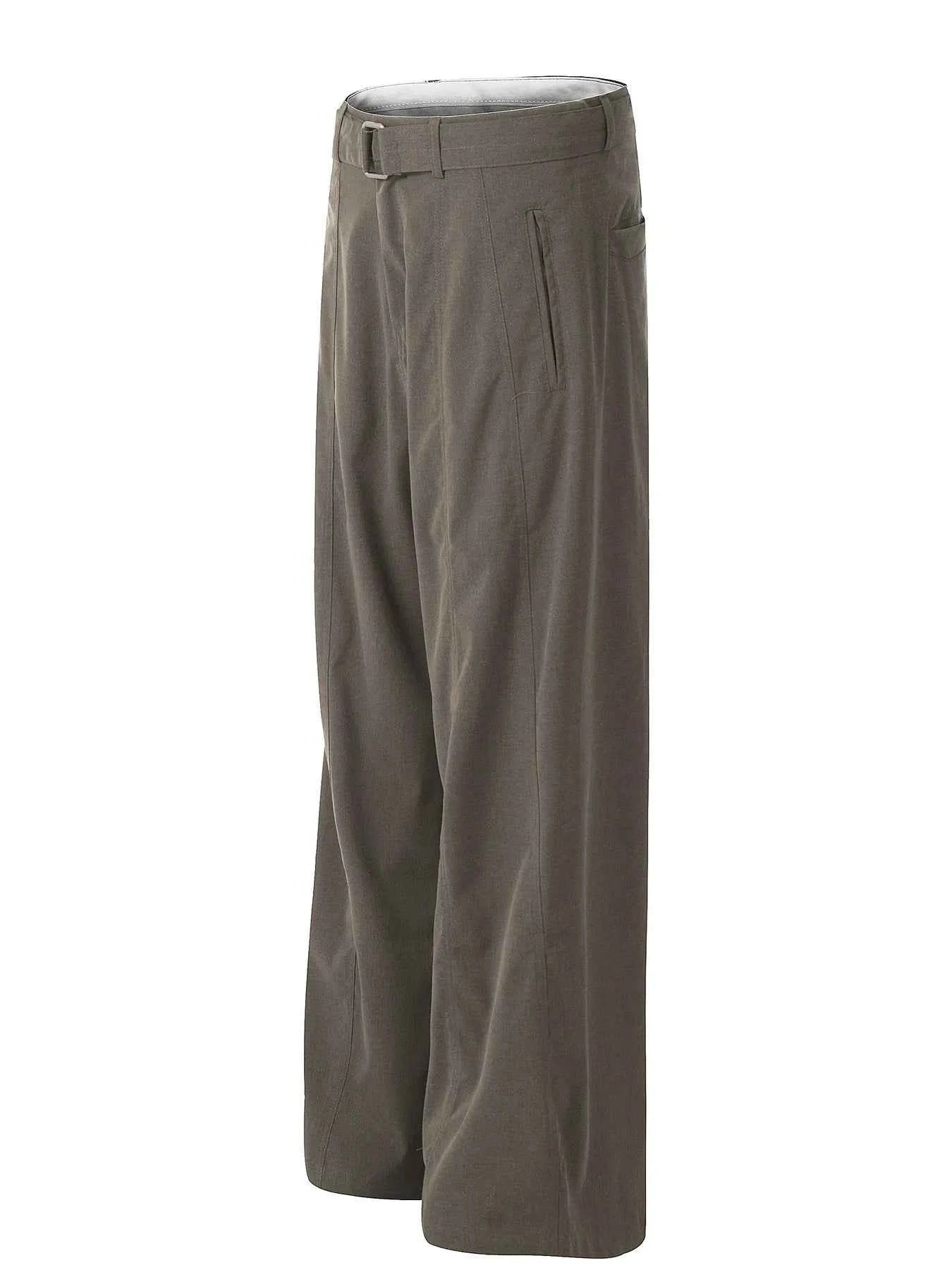 Men's Wide Leg High Waist Pants with Belt