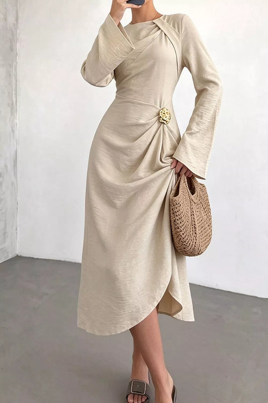 Ruched Long Sleeve Midi Dress
