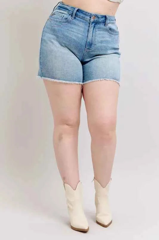 Judy Blue Full Size High Waist Western Embroidery Detail Cut Off Denim Shorts Plus Size