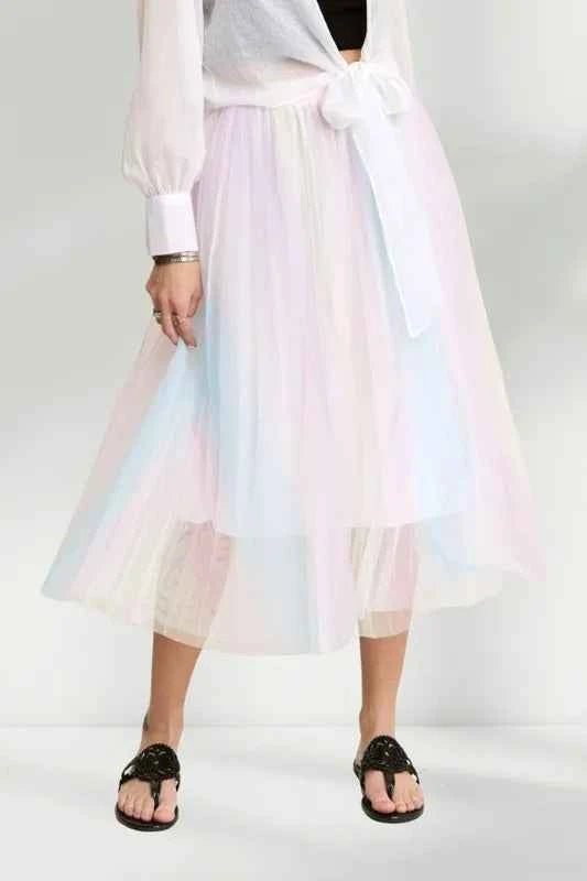 ADORA  Unicorn Pleated Mesh Flare Midi Skirt