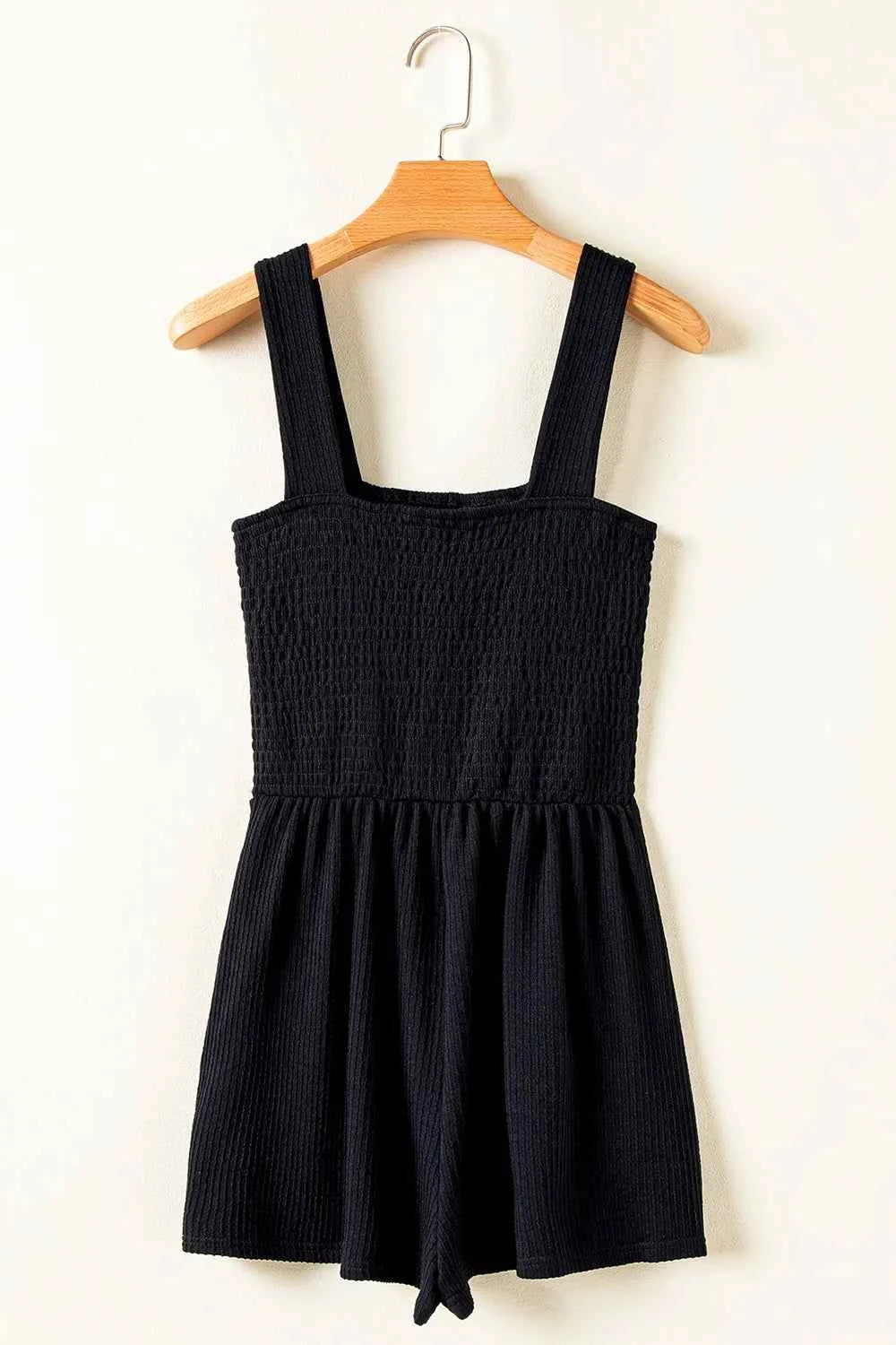 Smocked Bust Textured Knit Sleeveless Romper
