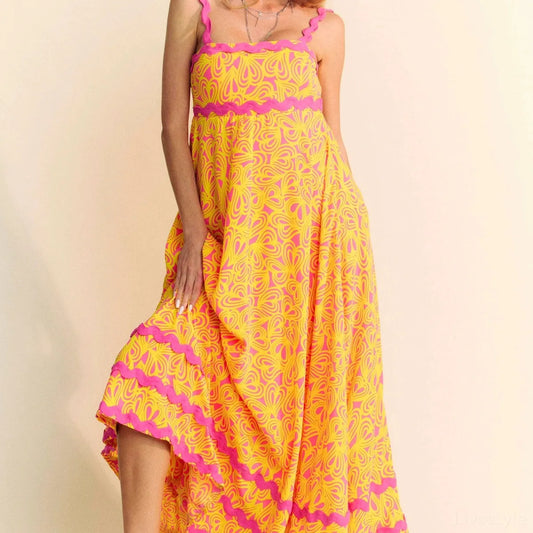 Elegant Maxi Dress with Velvet Trim and Smocked Bodice — square view — Livostyle