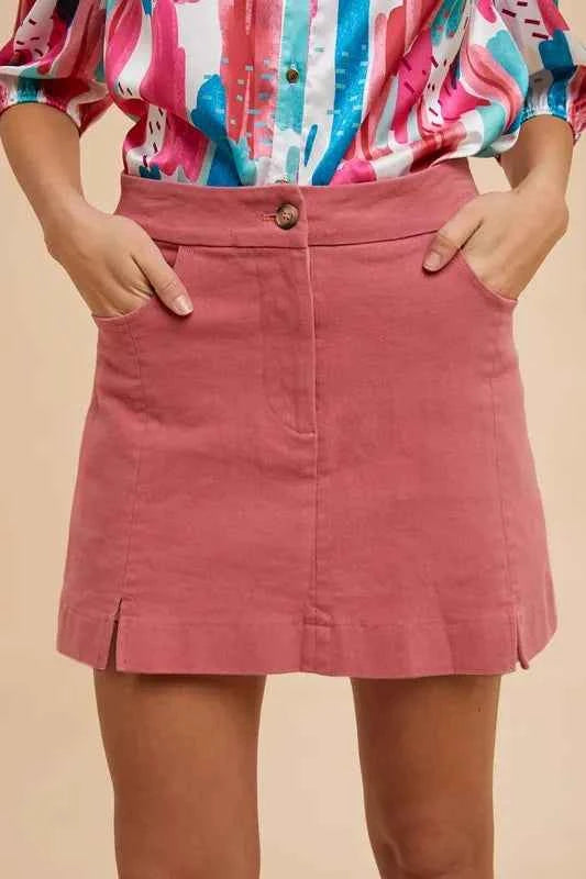 Annie Wear Comfort Stretch Cotton Slit Detailed Mini Skirt