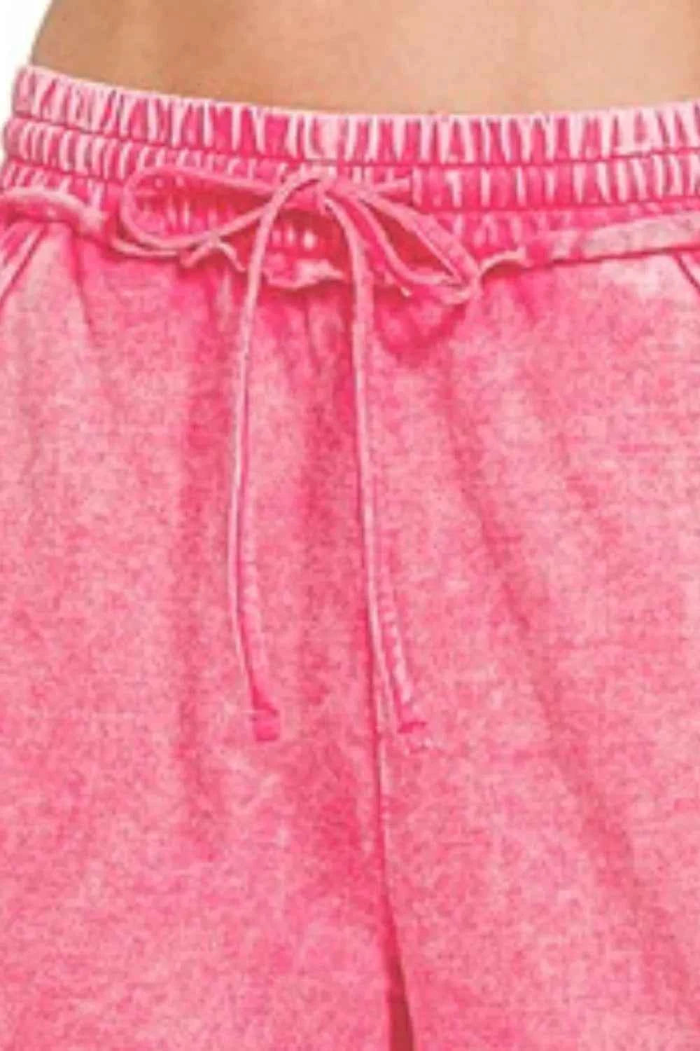 Zenana Washed French Terry Palazzo With Pockets