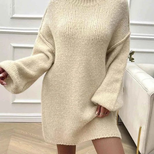 Devine Mock Neck Long Sleeve Mini Sweater Dress — square view — Livostyle