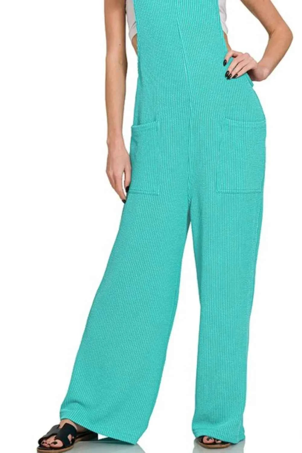 Zenana Corded Rib  Knot Strap Relaxed Fit Overalls