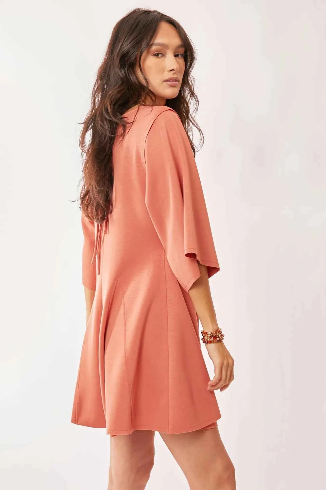 Davi & Dani Solid Draped Sleeve Ties Back Skort Romper