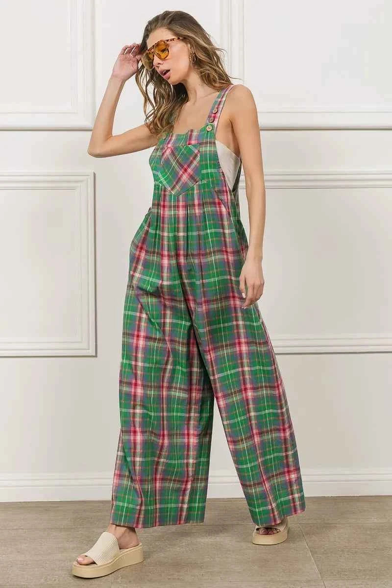 BiBi Multi Color Check Plaid Overall