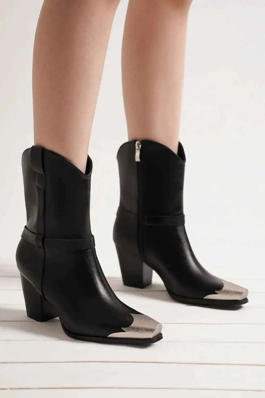 Bold Faux Leather Ankle Boots with Signature Metal Toe