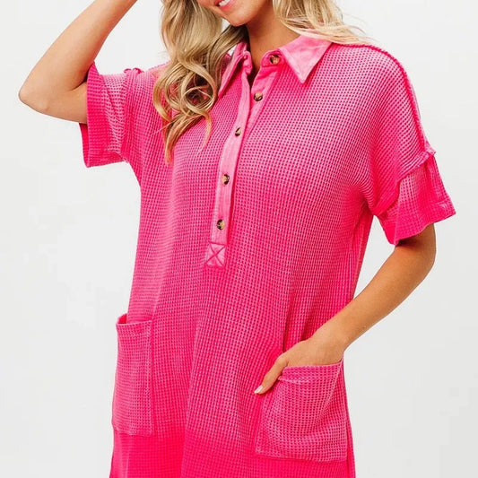 Trendy Dip Dye Mineral-Washed Knit Dress with Oversized Desi — square view — Livostyle