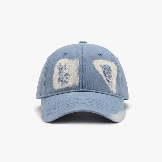 Lilac Light Blue Denim Distressed Baseball Cap — square view — Livostyle