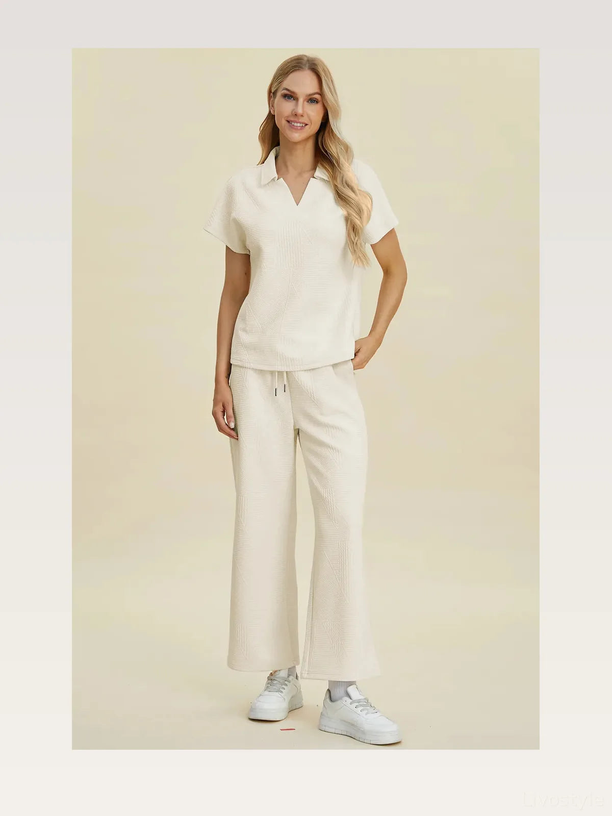 Collared Neck Short Sleeve Top and Pants Set — styled showcase — Livostyle