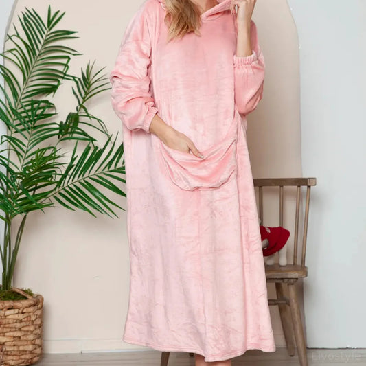 Pocketed Hooded Midi Lounge Dress — square view — Livostyle