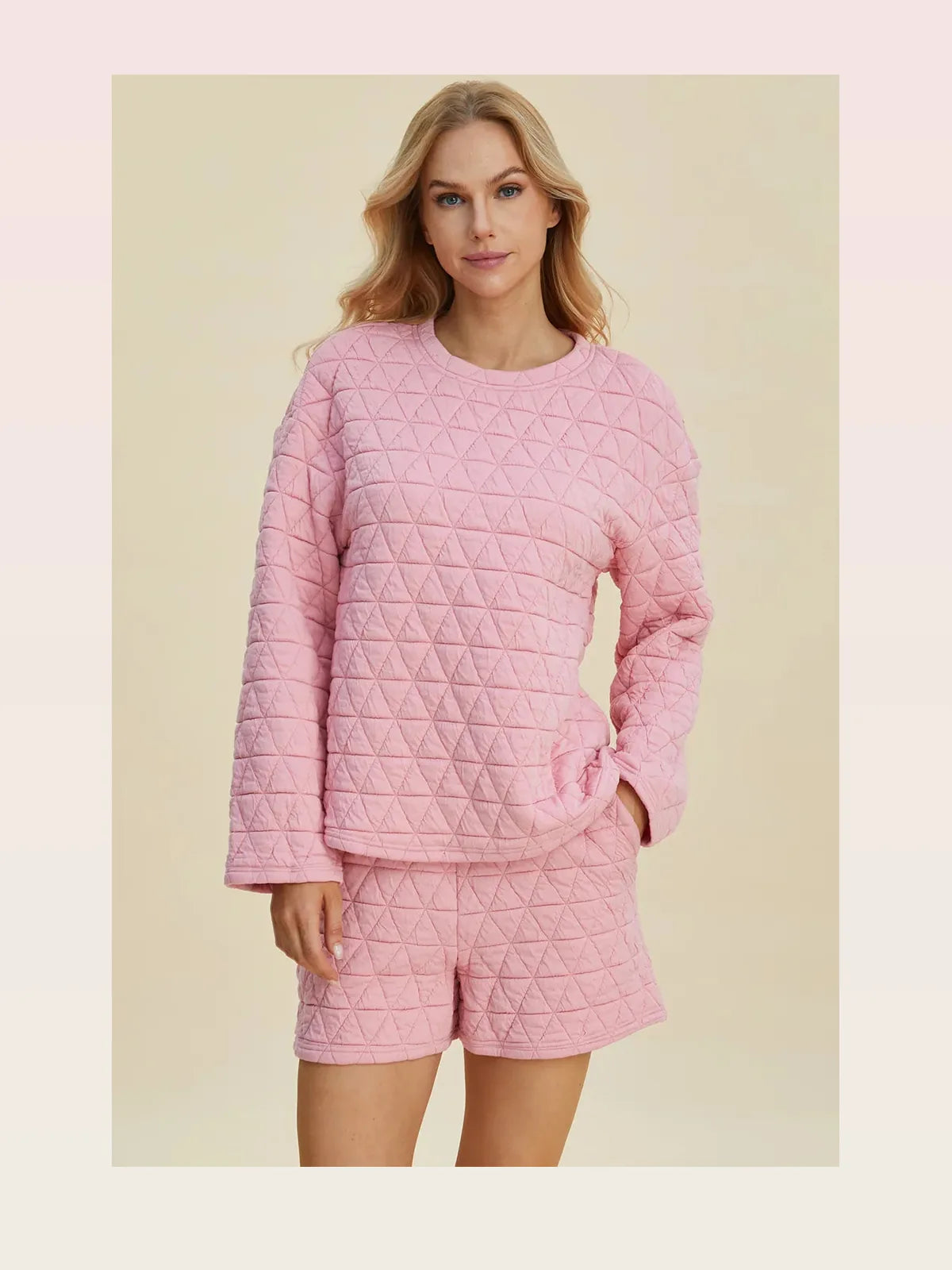 Texture Round Neck Long Sleeve Top and Shorts Set — styled showcase — Livostyle