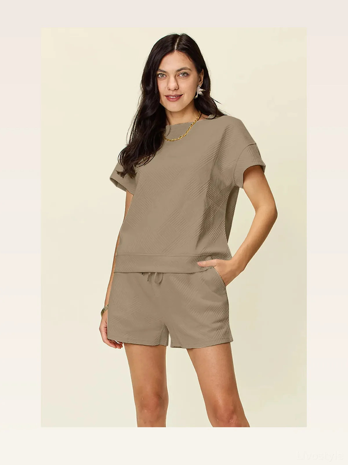 Texture Short Sleeve T-Shirt and Drawstring Shorts Set — styled showcase — Livostyle
