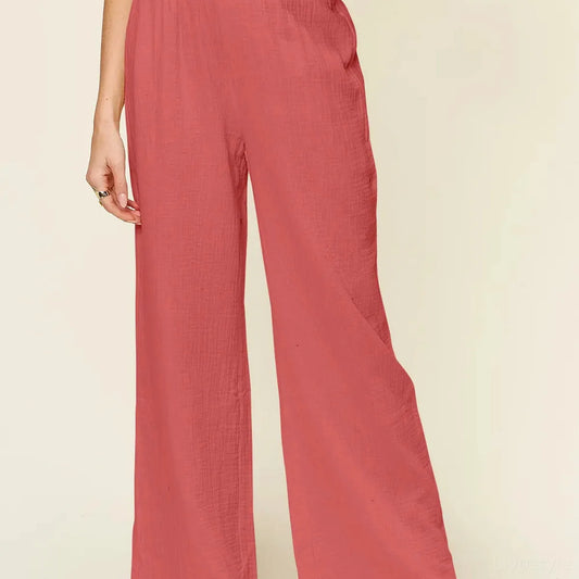 Texture Smocked Waist Wide Leg Pants — square view — Livostyle