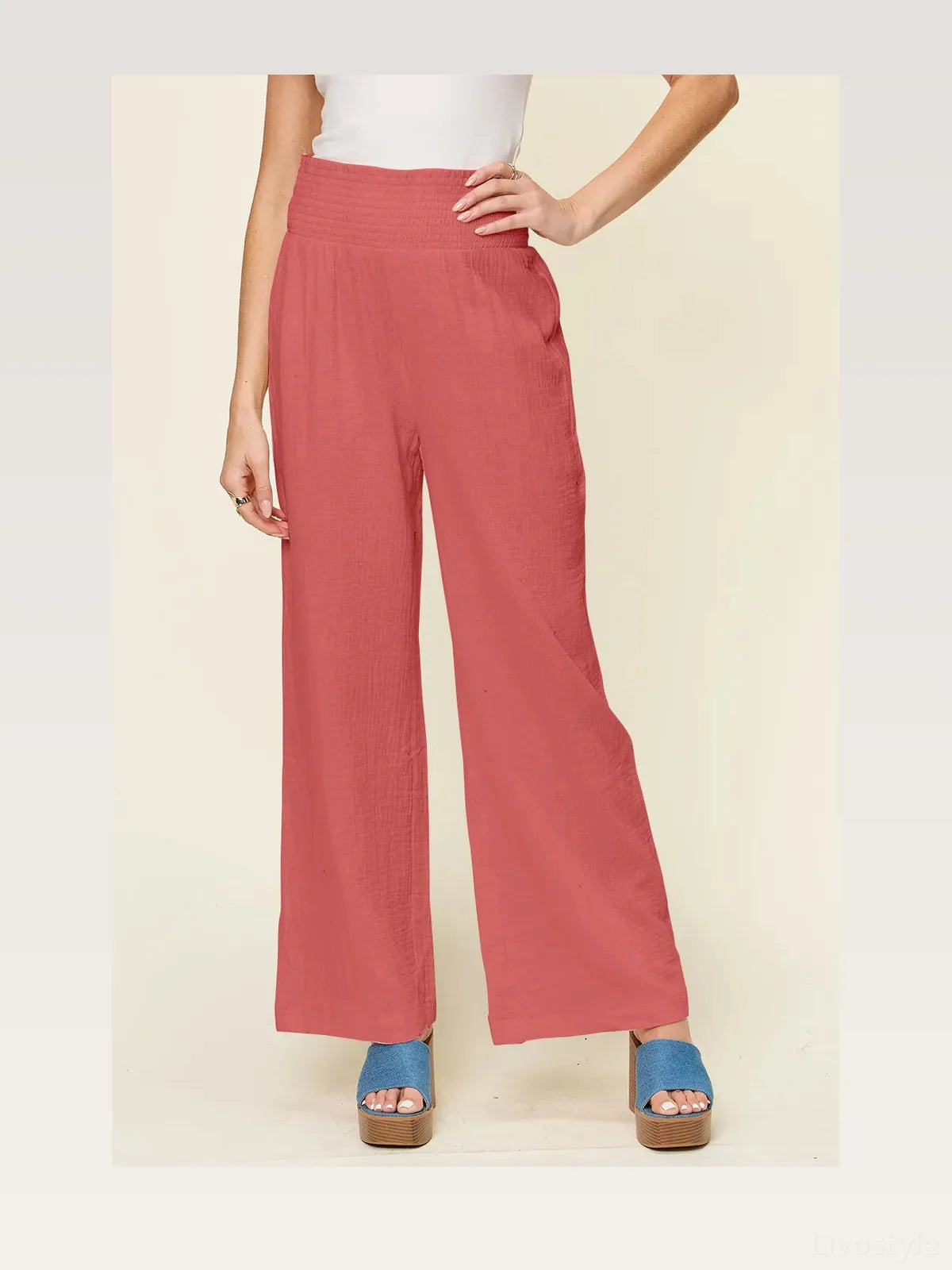 Texture Smocked Waist Wide Leg Pants — styled showcase — Livostyle