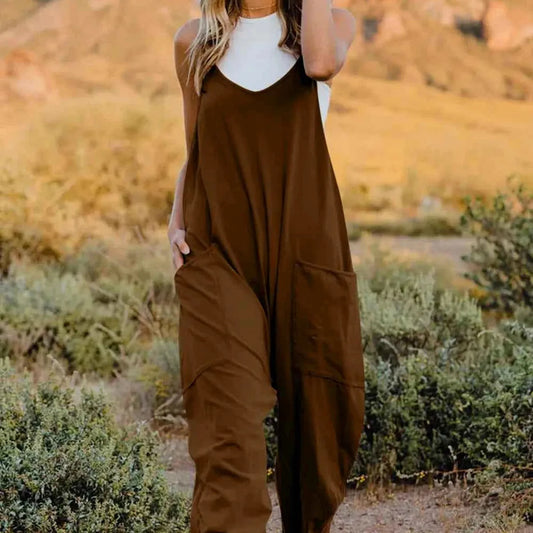 V-Neck Sleeveless Jumpsuit with Pockets — square view — Livostyle