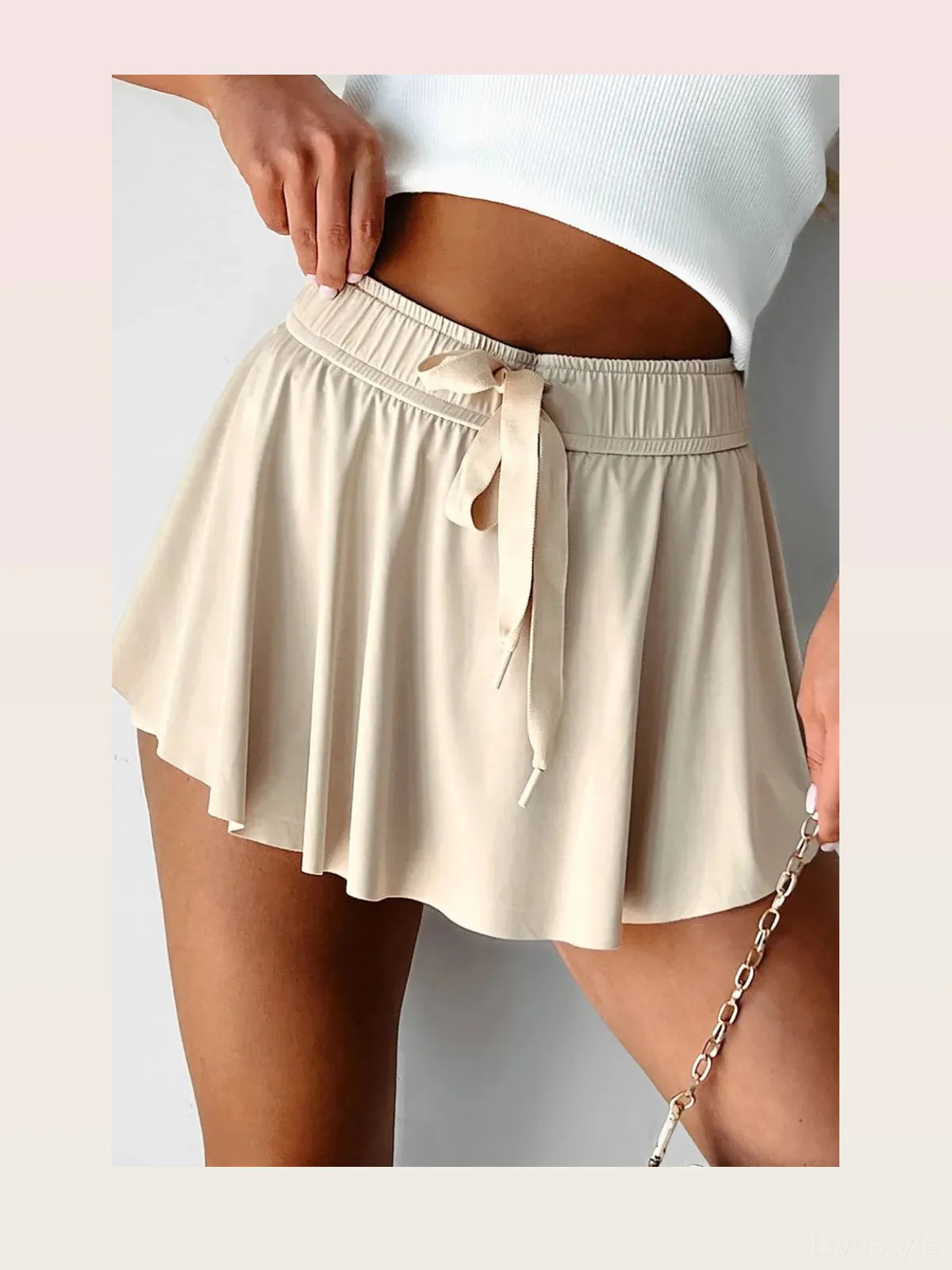 High Waist Lined Drawstring Active Skorts – photo 3