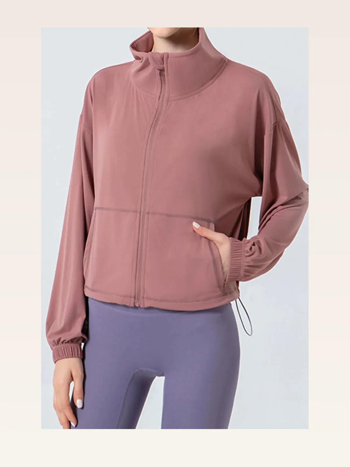 Drawstring Zip Up Dropped Shoulder Active Outerwear — styled showcase — Livostyle
