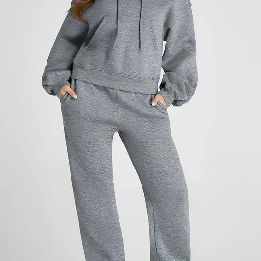 Dropped Shoulder Hooded Top and Pants Active Set — square view — Livostyle