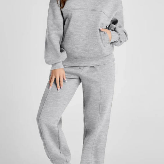 Dropped Shoulder Long Sleeve Hoodie and Pants Active Set — square view — Livostyle