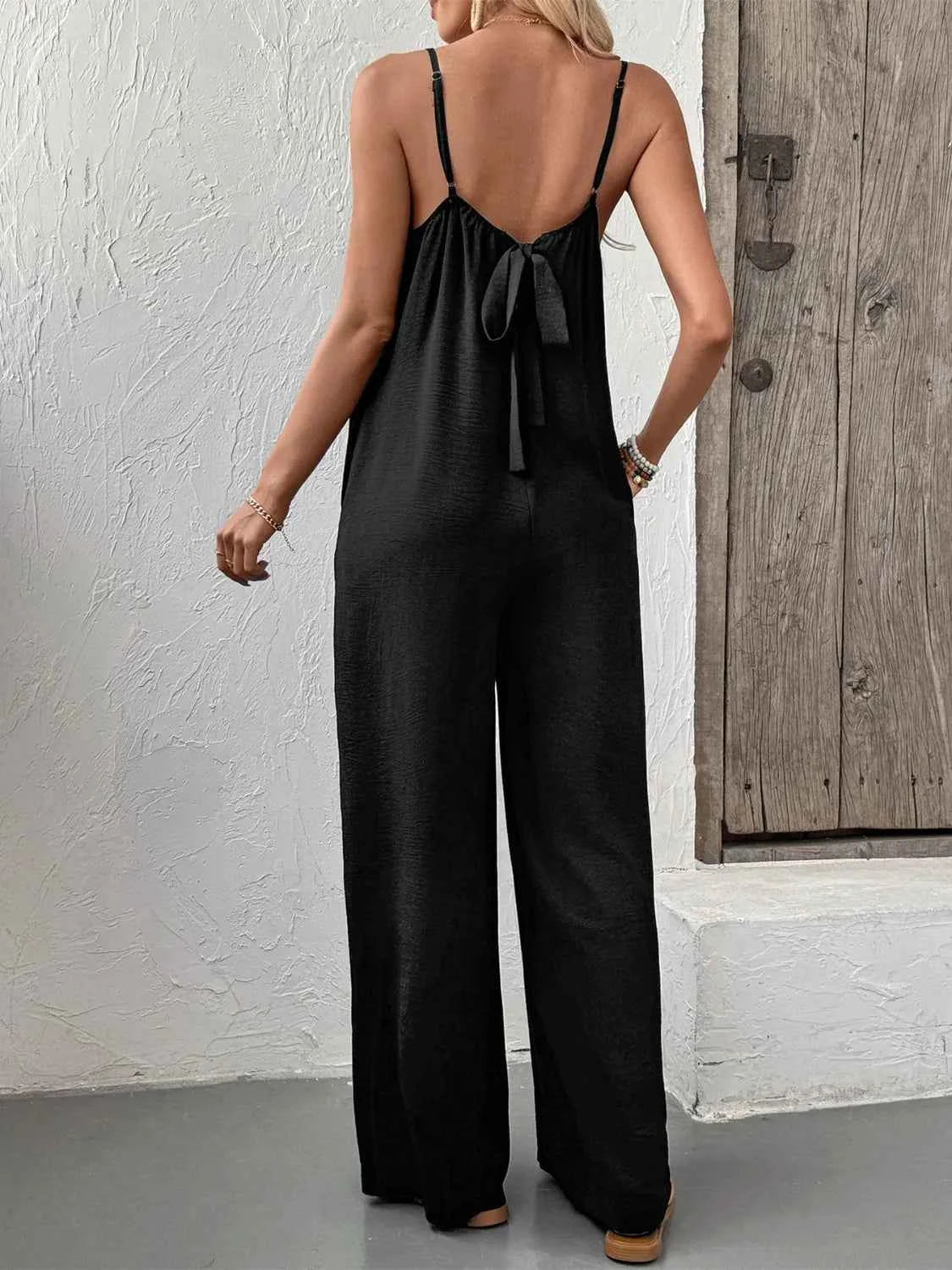Lace Trim V-Neck Wide Leg Jumpsuit