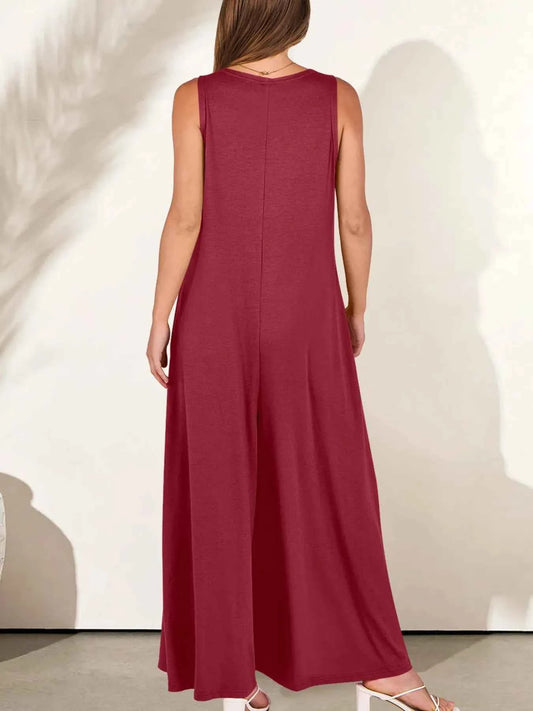Sleeveless V-Neck Jumpsuit with Pockets