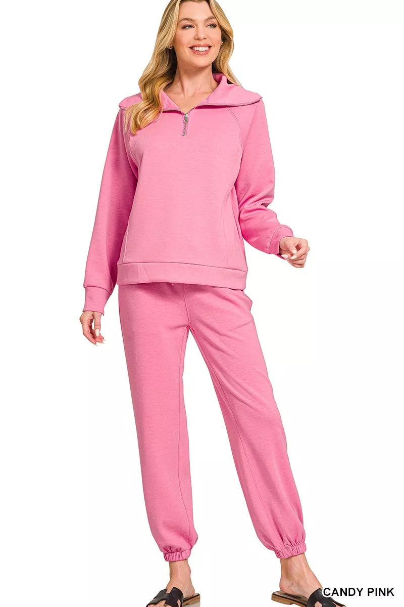 Scuba Half Zip Sweatshirts and Joggers Set in CANDY PINK