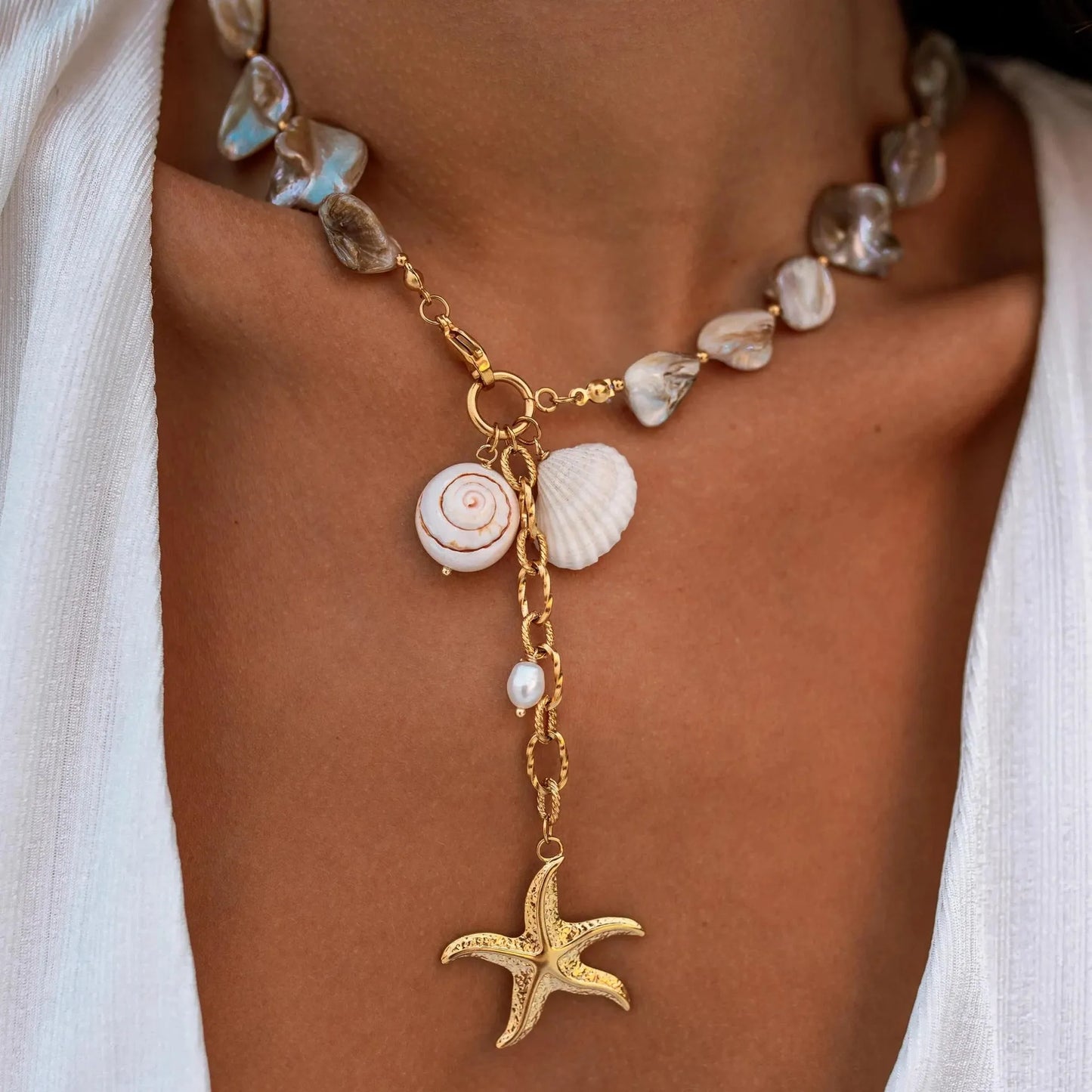 18K Gold-Plated Ocean Theme Necklace with Starfish Pendant — Livostyle